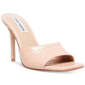 Steve Madden Signal Embossed Mules pink Slip On High Heels Square toe Size 7